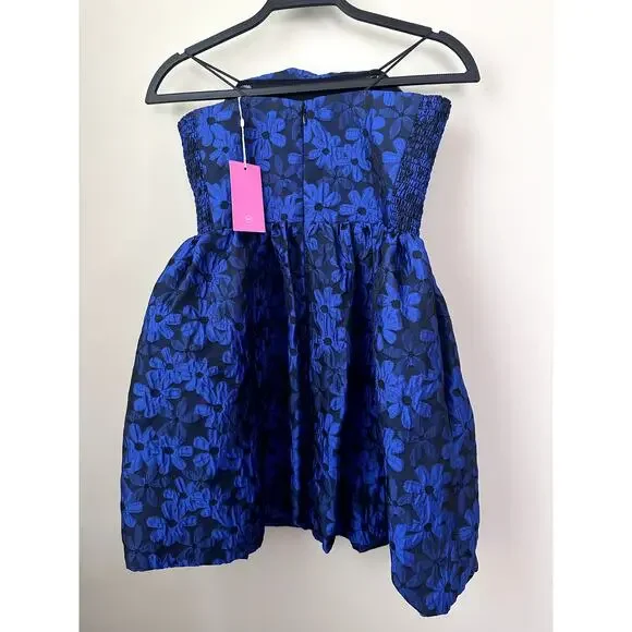 Amanda Uprichard Dress Small Oscar Strapless Mini Blue Floral Mini Bubble  New